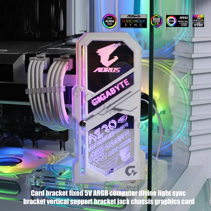 Soporte para tarjeta gráfica RGB, protector GPU, equipo anticaída, opción de logotipos de creencia de marca con diseño de espejo ARGB Vertical de 5V, - imagen 5