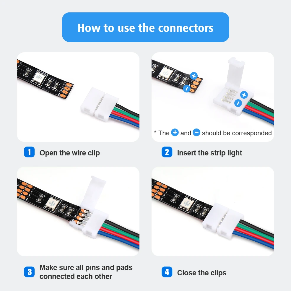 Conector de tira LED de 1/5/10 piezas, Cable de extensión de 2/3/4/5pin, 8mm/10mm, Conector de cinta LED 22AWG para tira LED RGB RGBW 2835 5050 - imagen 3