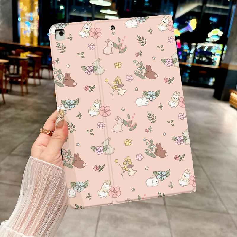 Bonita funda de conejo con flores rosas para iPad pro 10/11 pulgadas 2020/6/7th /8th /Air 3rd/Air 4th/9th gen/Air 5th Gen 2022/Air 11 - imagen 2