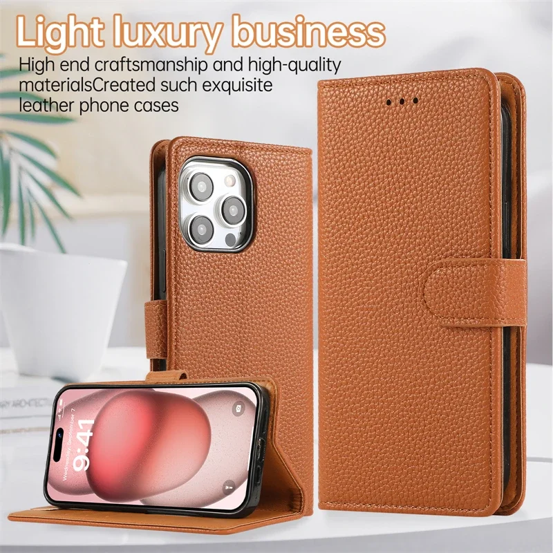 Funda de teléfono de cuero con tarjetero para IPhone, carcasa completa de lujo con tapa tipo Folio para IPhone 15, 14, 13, 12, 11 Pro Max, 15Pro, 14Pro, i15, soporte inteligente - imagen 5