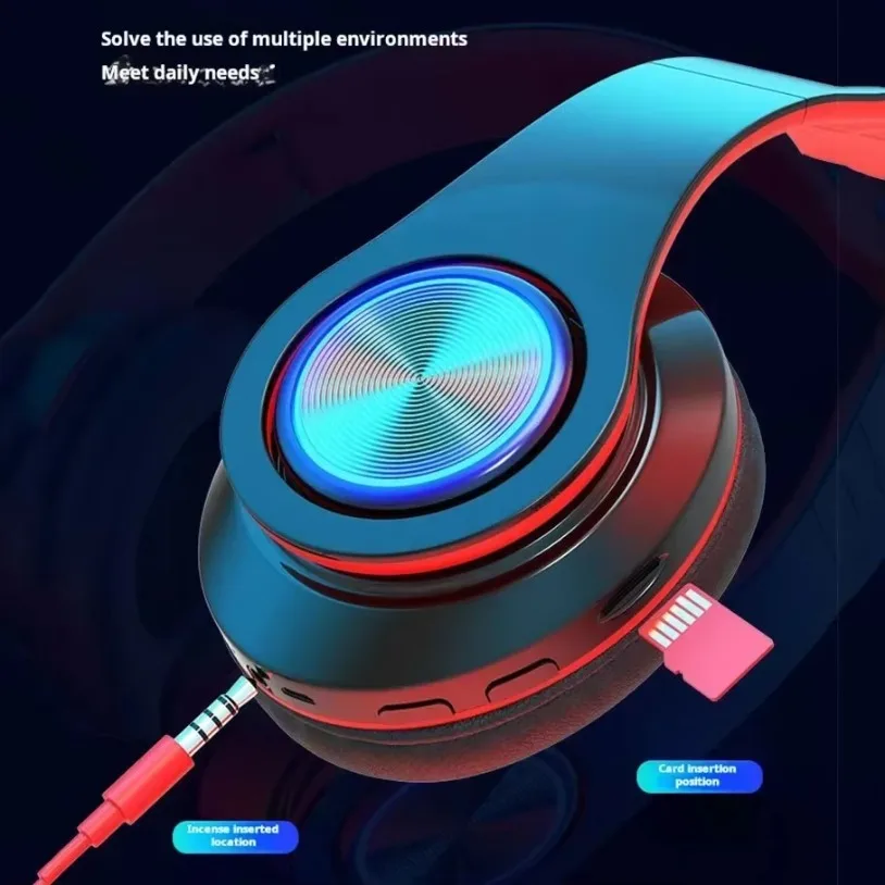 Auriculares para juegos montados en la cabeza Blutooth, auriculares inalámbricos estéreo con sonido envolvente y micrófono para teléfono, auriculares coloridos para ordenador portátil y PC - imagen 2