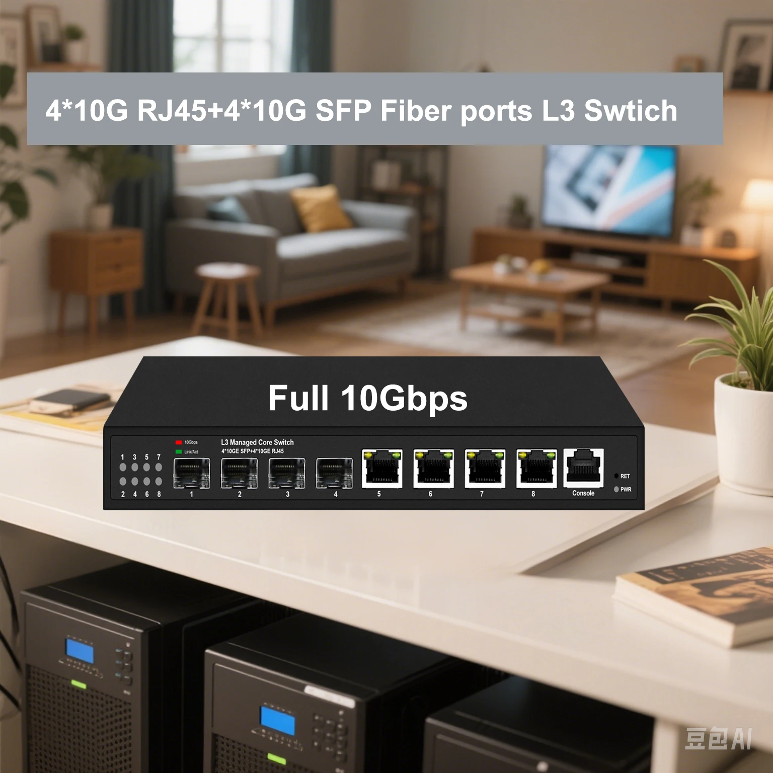 L3 Conmutador de red completo de 10 Gbps 4*10G RJ45+4*10G SFP Fibra Uplink POE Bt disponible