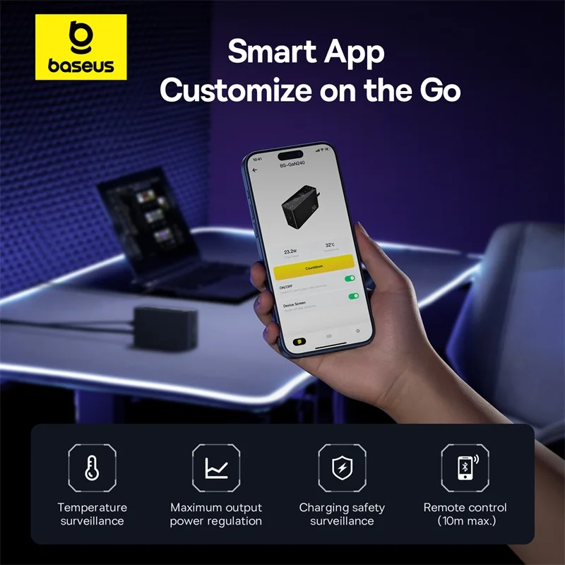 Baseus-cargador Digital GaN de 240W para ordenador portátil, dispositivo de carga rápida con puerto de CC, compatible con Lenovo, HP, Macbook, iPhone y Xiaomi - imagen 5