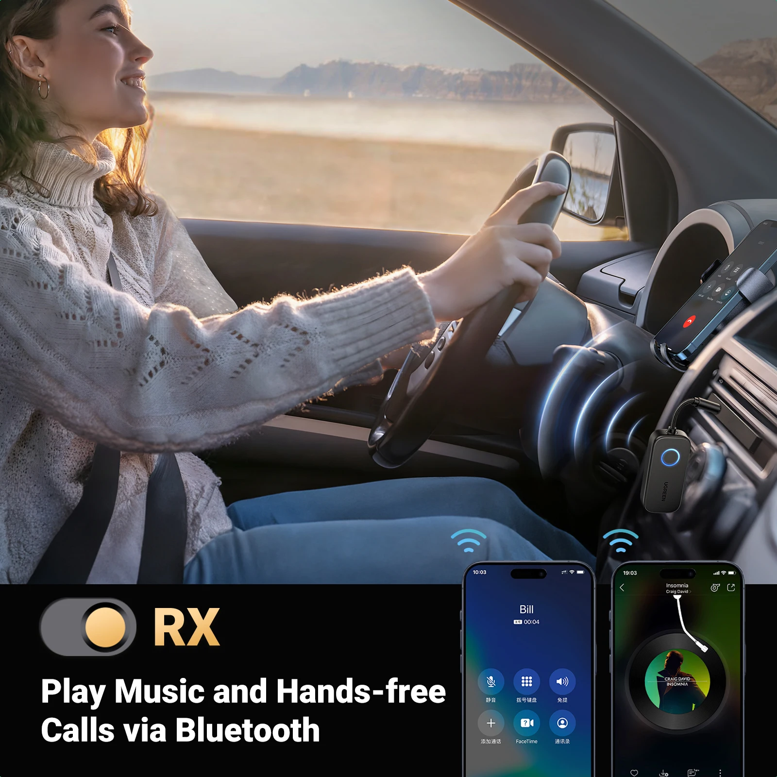 UGREEN Receptor y transmisor Bluetooth para avión Adaptador Bluetooth inalámbrico 2 en 1 para usar con cualquier conector de 3,5 mm en vuelo, TV - imagen 4