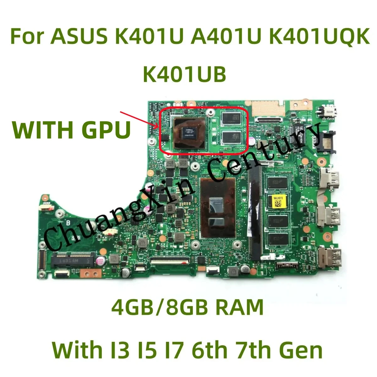Placa base K401UB para portátil ASUS K401UB A401U K401UQ A401UQ V401UQ K401U con I3 I5 I7-6TH/7TH CPU 2G GPU 4GB/8GB RAM