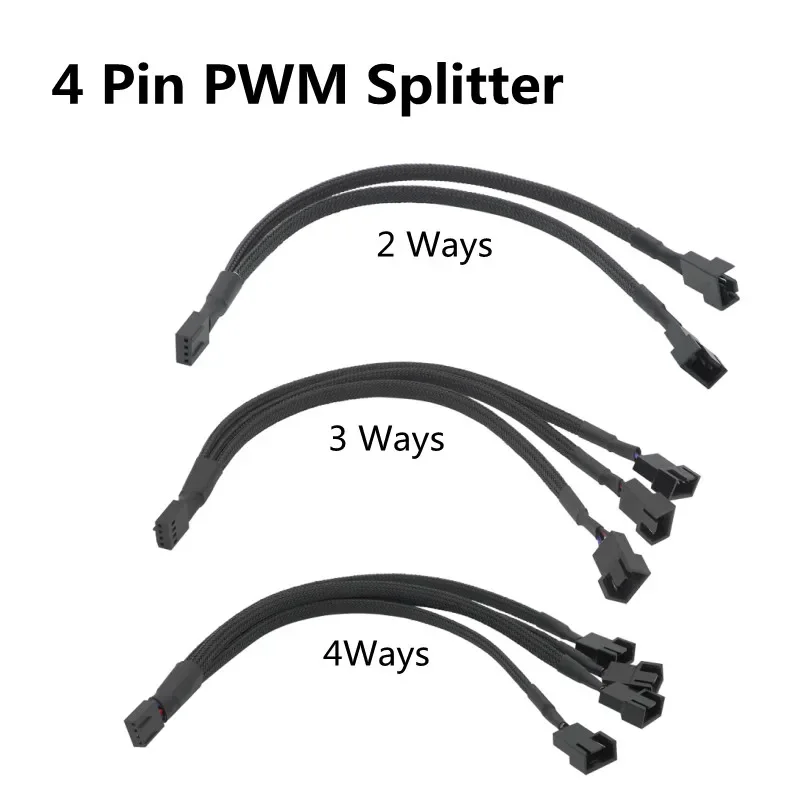 Divisor PWM de 4 pines de 2/3/4 vías, Cable adaptador PWM hembra de 4 pines a Cable adaptador PWM de 3/4 pines para cubierta de CPU de ordenador, Cable de alimentación con funda para ventilador