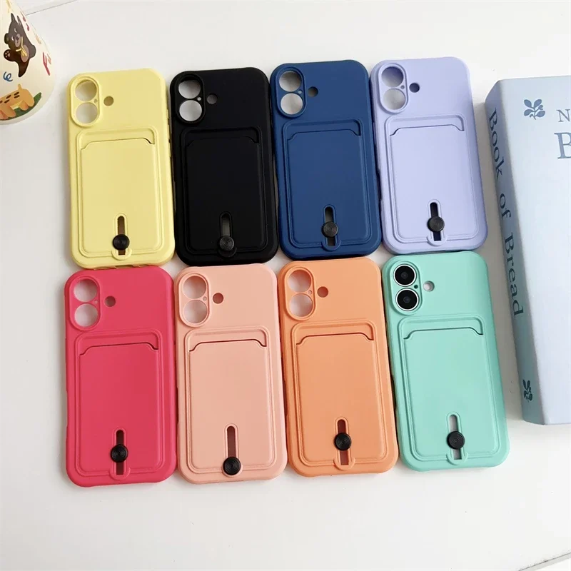 Funda blanda de silicona líquida cuadrada de lujo para iphone 16, 15, 14, 13, 12, 11 Pro Max Plus, soporte con ranura para tarjetas, cartera, funda de teléfono a prueba de golpes - imagen 3