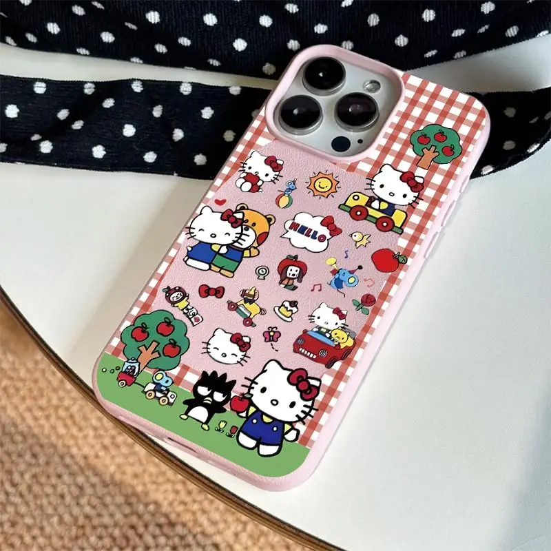 Funda de teléfono de cuero de imitación TPU Original Hello Kitty Y2K a la moda para iPhone 16 Plus 15 14 13 12 11 Pro Max absorbente de golpes - imagen 4
