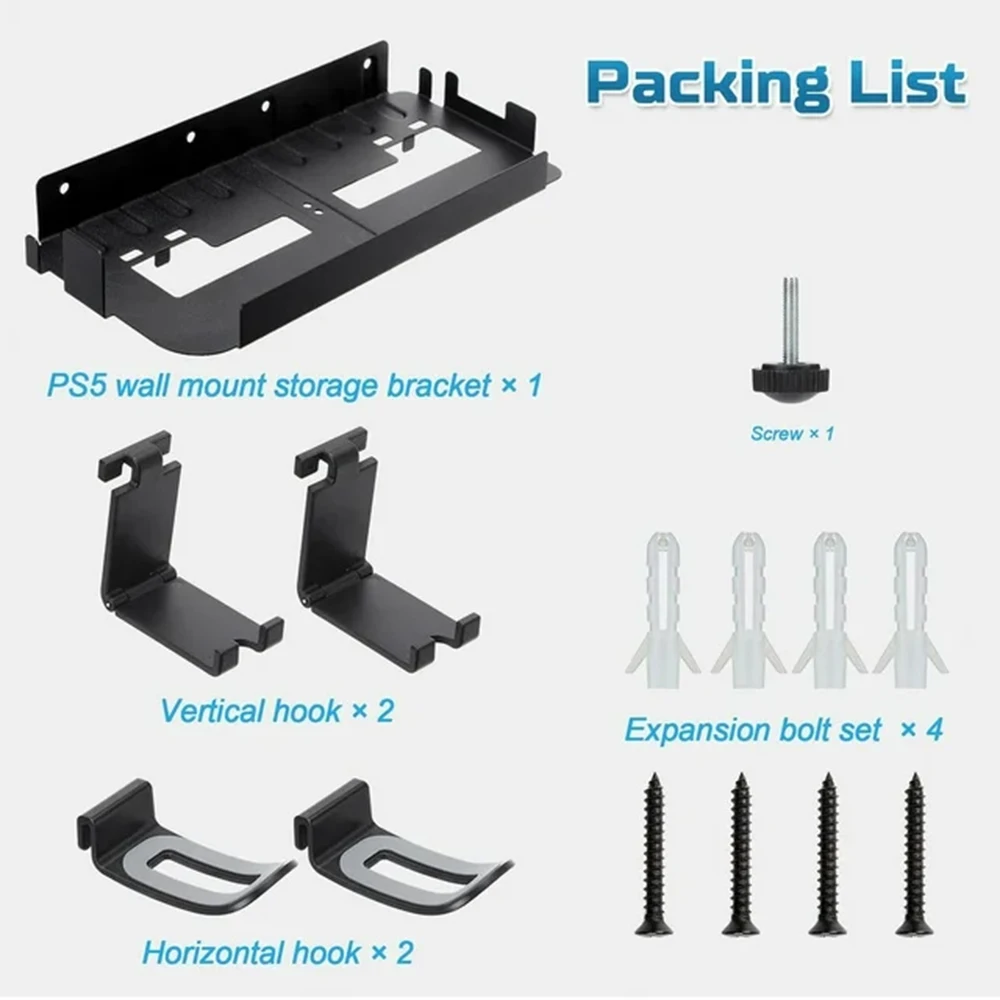 Juego de soportes de almacenamiento de montaje en pared para PS5/PS VR2 w, soporte de controlador desmontable y colgador de auriculares - imagen 4