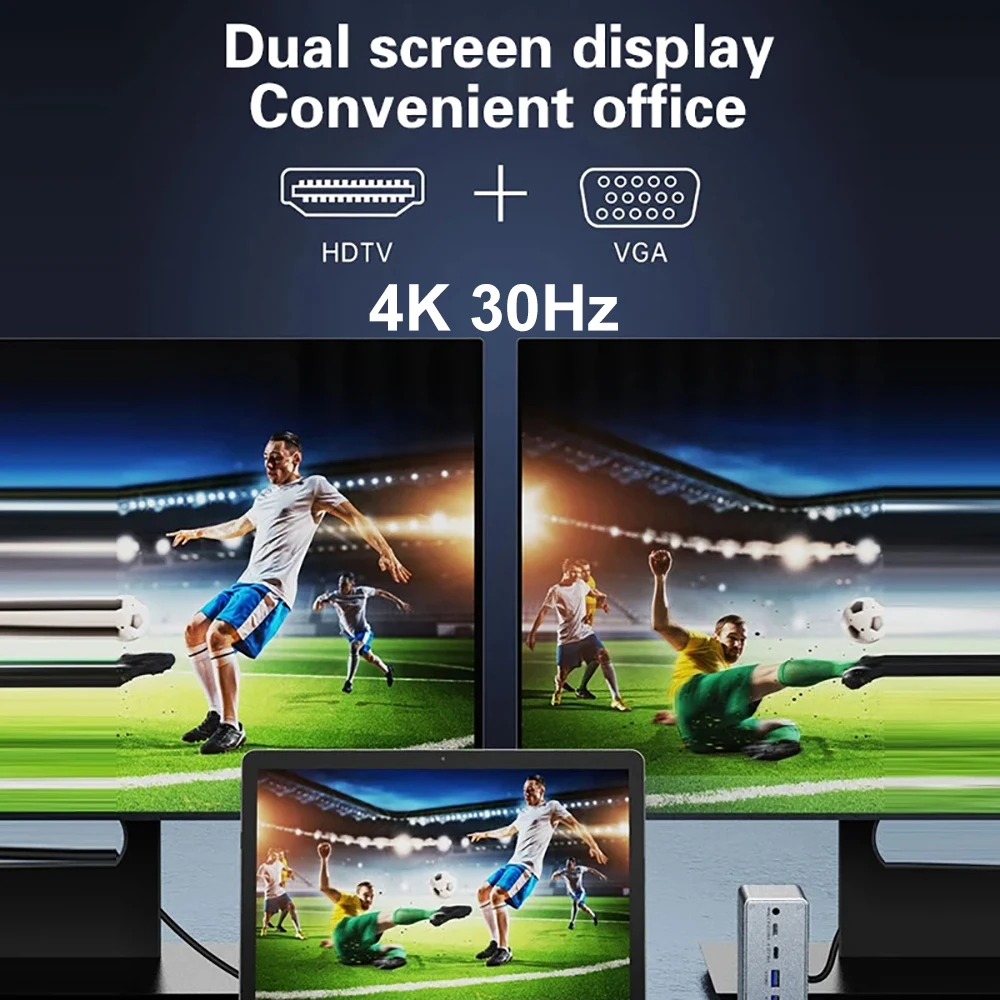 Estación de acoplamiento Vertical 13 en 1, estación de acoplamiento USB C de escritorio, HDMI 4K/Gigabit Ethernet/VGA 1080P/PD100W/USB3.0 para PC y portátil - imagen 3
