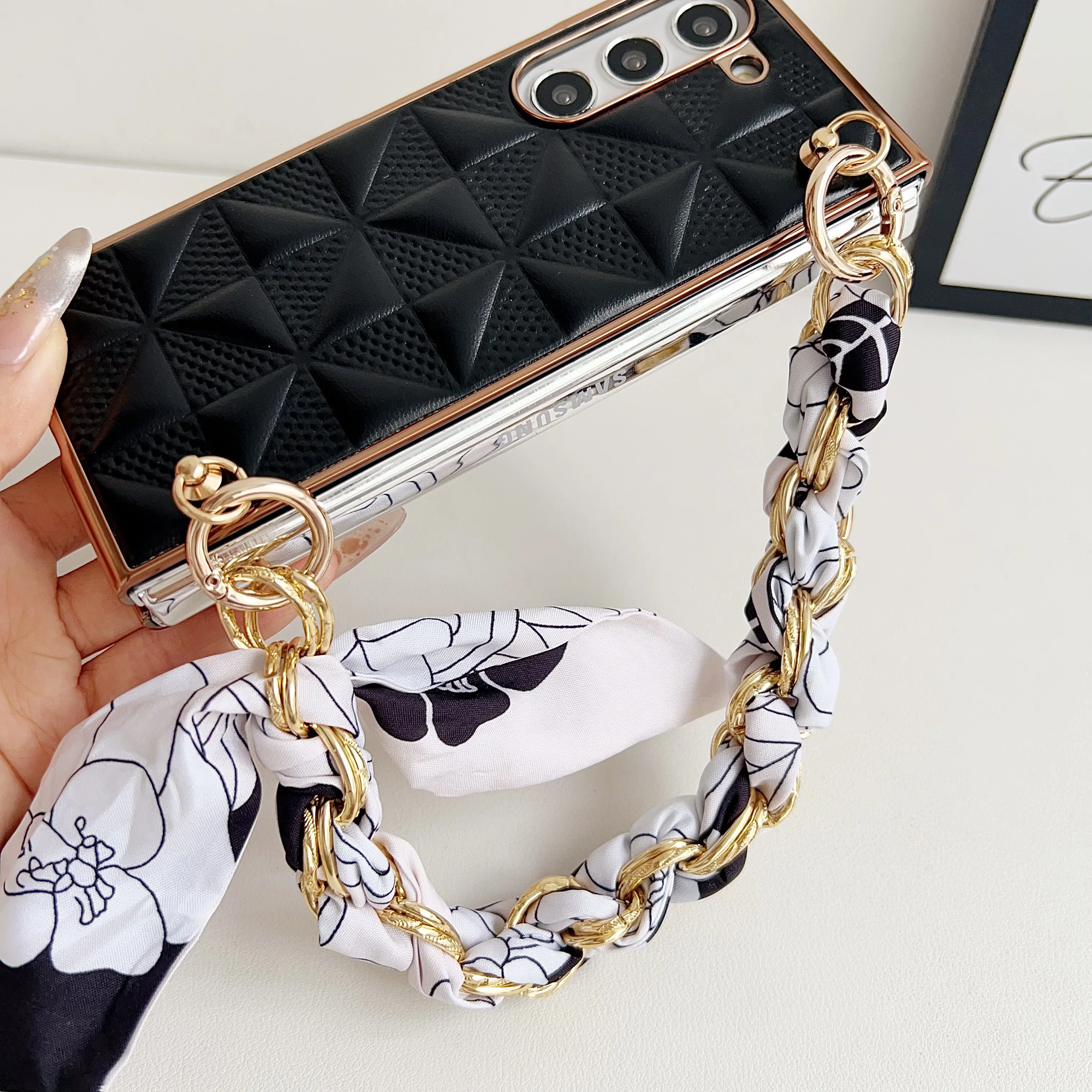 Funda de teléfono con cinta tejida a cuadros para Samsung Galaxy Z Fold 6 5 4, funda de teléfono plegable a prueba de golpes para Z Fold 4 5 6 - imagen 3