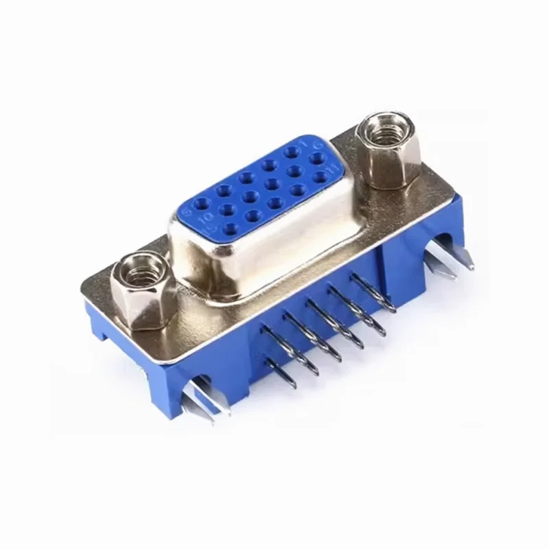 Adaptador VGA de 2 puertos DB15 DR15, receptáculo de 3 filas, paralelo azul, placa de soldadura de Pin curvo de 90 grados, conector hembra de 15 vías, 5/10 Uds.