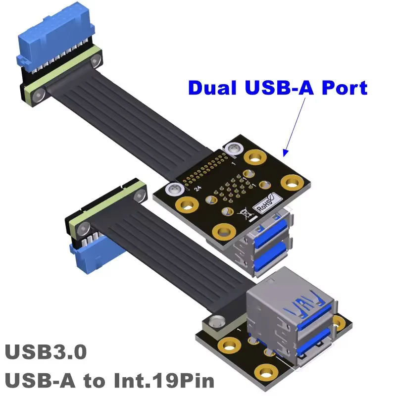 Cable USB 3.0 Placa Base 20 Pines - Adaptador Dual 90 Grados - imagen 2