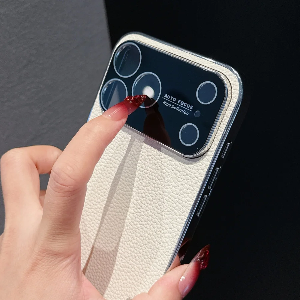 Funda con ventana grande chapada de lujo para iPhone 17 Air 16 15 14 13 12 Pro Max Plus 11, funda de teléfono con textura de cuero de parachoques Vintage - imagen 5