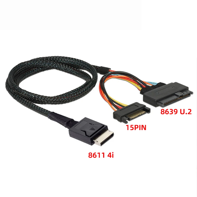 PCIE4.0 a Oculink SFF-8611 4I U.2 SFF 8639 Adaptador GEN4 SAS Alta velocidad ​ ​ Cable con Cable de Servidor de Alimentación SATA 15P 50CM 75CM - imagen 5