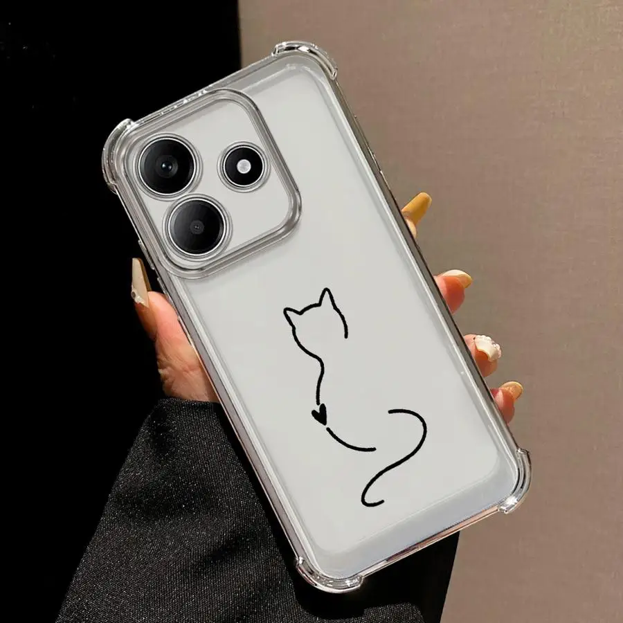 Funda de teléfono transparente con diseño de gato de dibujos animados para Xiaomi Redmi A5 13C K80 Pro A3X A3 K80 5G 14C