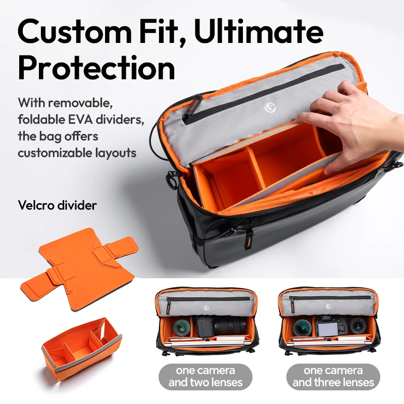 Ulanzi SU02 Bolsa cruzada para cámara de 13L con divisor extraíble para cámaras, lentes, portátiles, funda para equipaje de mano de viaje - imagen 4