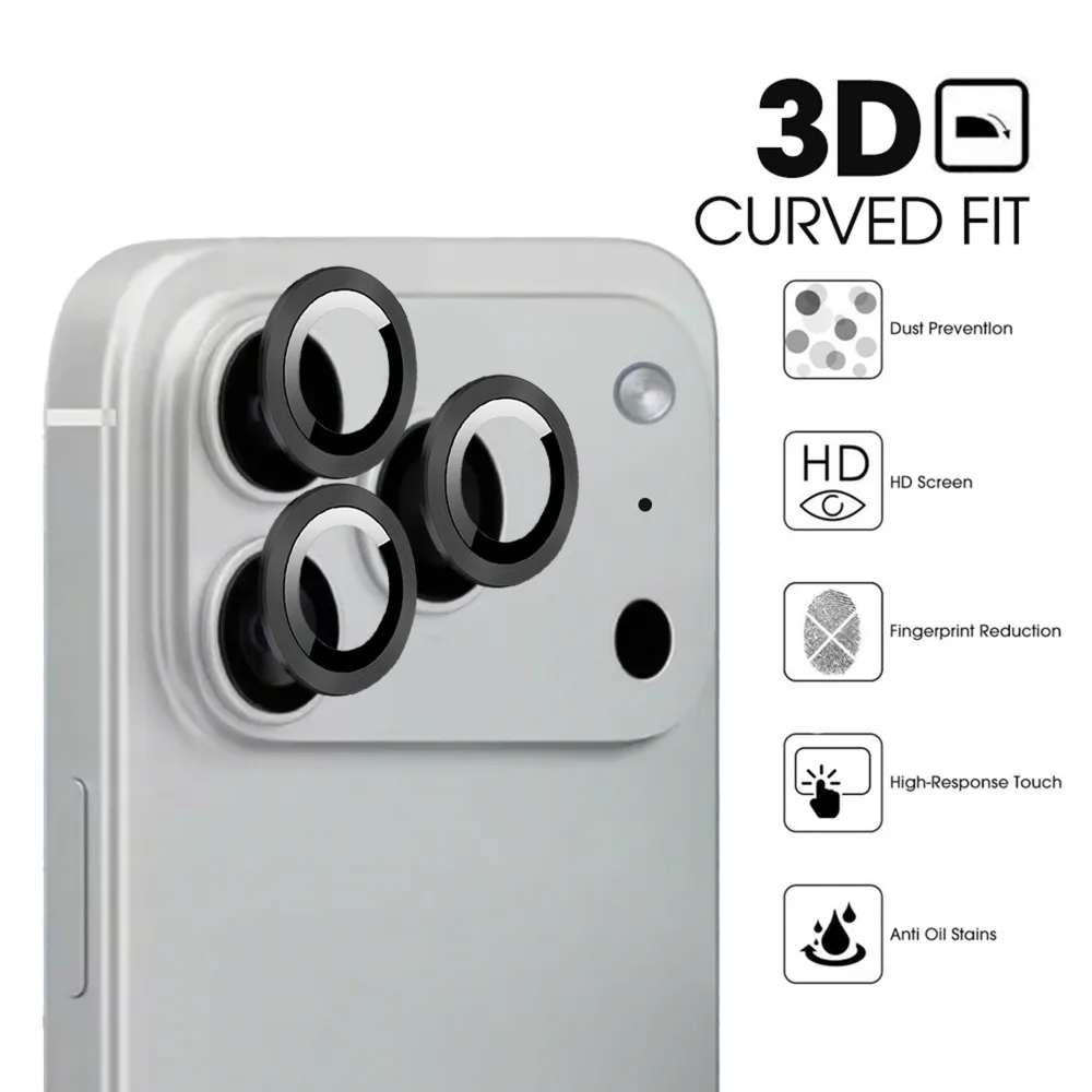 Protector de lente de cámara con anillo de Metal para iPhone 17 Pro Max 17Air 17Pro, lente trasera de vidrio templado, película protectora HD antiarañazos - imagen 3