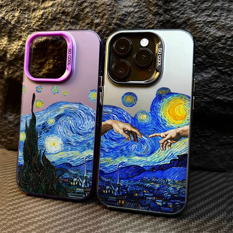 Van Gogh pintura al óleo galvanizada plata IMD funda de teléfono para iPhone 11 12 13 14 15 16 Pro Max 7 Plus X XR cubierta trasera a prueba de golpes - imagen 2
