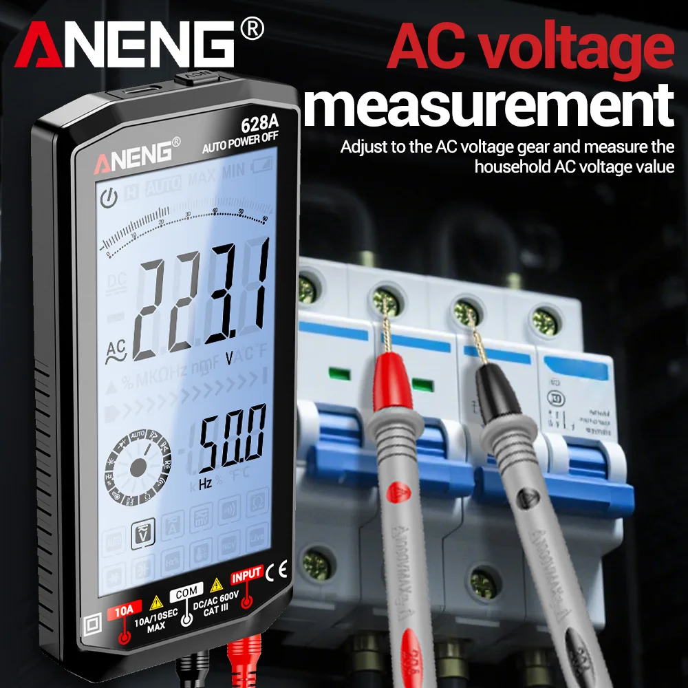 Multímetro Digital de 6000 recuentos, medidor portátil de voltios y ohmios ANENG 628A tipo C, carga de litio, reparación DIY, herramientas de electricista doméstico - imagen 4
