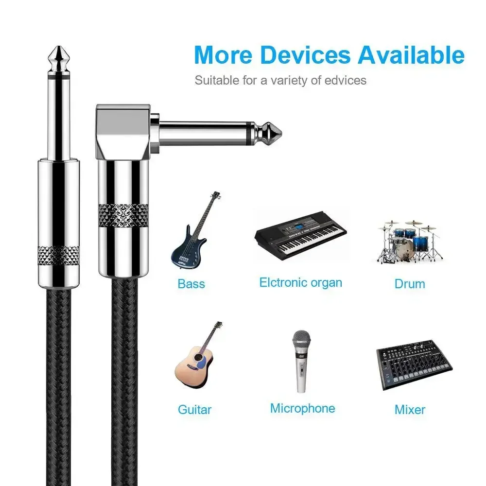 Cable de guitarra de 10m, 5m, 3m, 2m, 1m, Cable de Audio auxiliar de calidad para guitarra eléctrica, Cable amplificador de instrumentos de bajo, ángulo recto 1/4 - imagen 3