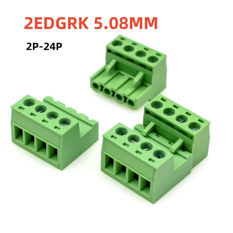 1 Juego de conexión a tope sin soldadura 2EDG 5,08 MM tipo enchufable 2EDGRK-5.08 bloque de terminales verde enchufable 2P-24P
