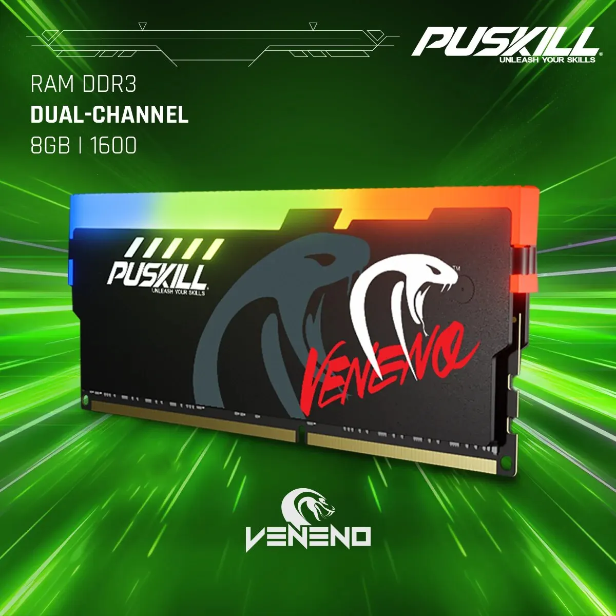Memoria PUSKILL RAM RGB DDR3 8GBx2 1600MHz 12800S Udimm de doble canal DIMM Carneros de memoria de escritorio - imagen 4