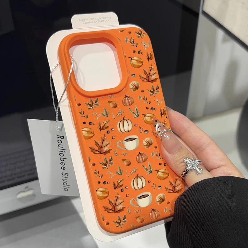 Funda de teléfono de silicona con leche de café y calabaza de otoño para iPhone 17 16 15 14 13 12 11 Pro Max Plus 17 Air X XR XS cubierta a prueba de golpes - imagen 2