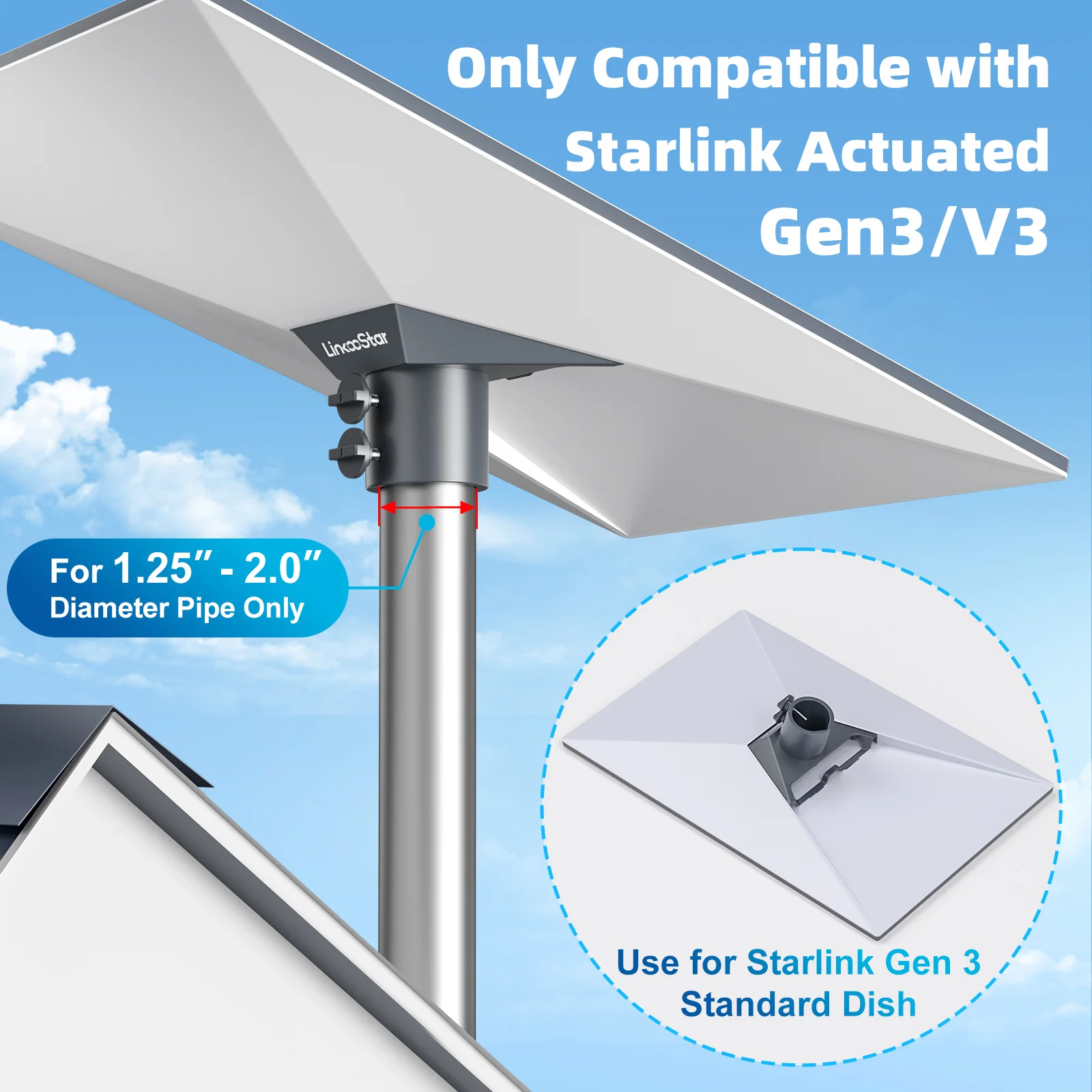 Adaptador de tubo de montaje para StarLink Gen 3, placa de montaje para StarLink Gen3/V4, montaje en techo, Kit de montaje Gen 3, accesorios, plato estándar - imagen 2