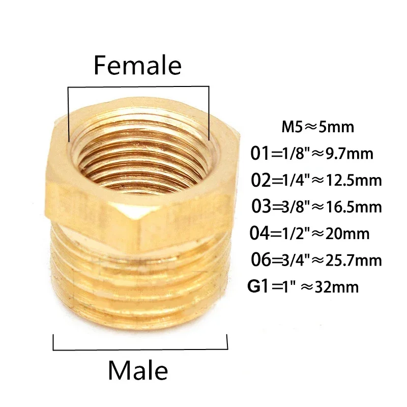Accesorio adaptador de latón BSP, casquillo hexagonal reductor, conector macho a hembra, combustible, agua, Gas, aceite, 1/8 ", 1/4", 3/8 ", 1/2", 3/4", 1" - imagen 5