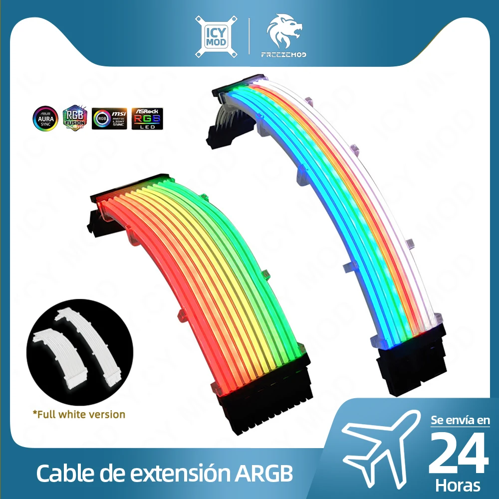 Cable de extensión de Motheboard RGB de 24 Pines, ARGB, GPU, 8 pines, Streamer de iluminación, Arco Iris, neón, VGA, extensor, PC MOD AURA