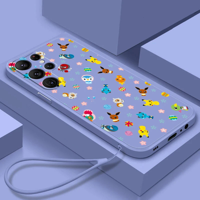 Cuerda líquida de Pikachu de dibujos animados de Pokémon para Samsung Galaxy S24, S23, S22, S21, S20 FE, S10 Ultra Plus Lite 5G, funda para teléfono - imagen 4