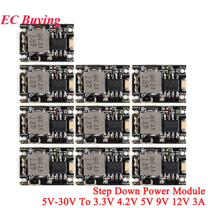 Módulo de fuente de alimentación Buck de DC-DC, placa convertidora reductora ajustable de 5V-30V a 3,3 V 4,2 V 5V 9V 12V 3A para carga de coche, 10 Uds./1 ud. - imagen 2