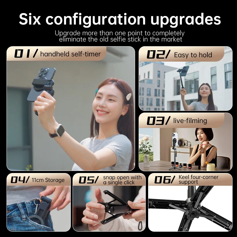 Palo de Selfie telescópico giratorio 360 con Base magnética, Mini diseño compacto, perfecto para teléfono, viajes, fotografía al aire libre - imagen 3