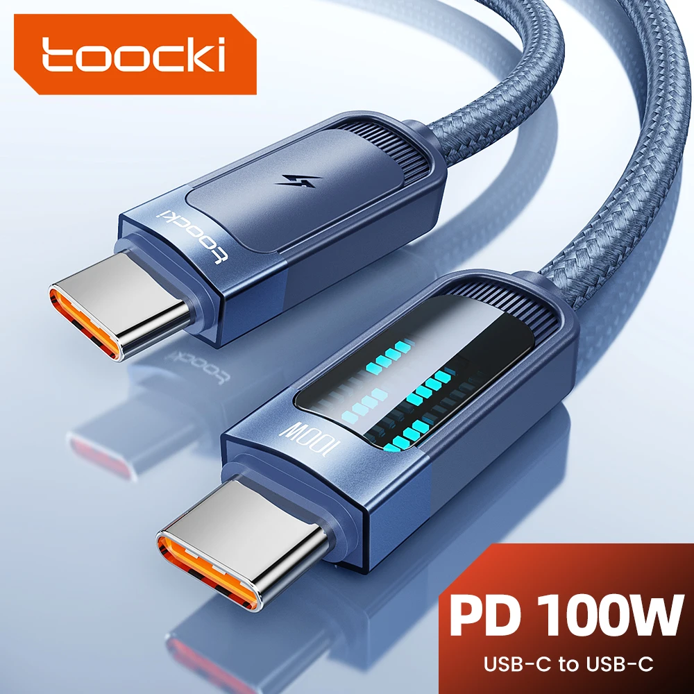 Toocki PD 100W tipo C a tipo C Cable para iPhone 17 16 15 luz LED Cable USB de carga rápida para Xiaomi 15 13 12 Samsung S23 S24