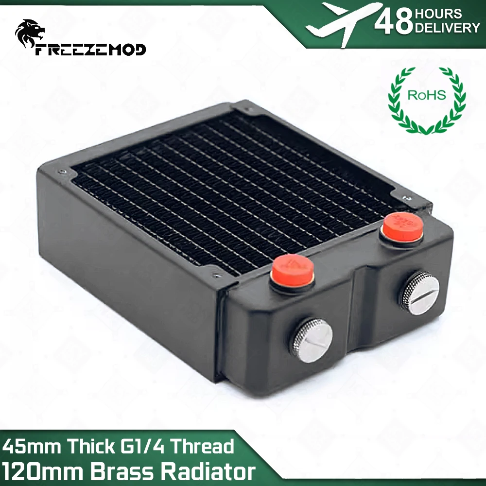 FREEZEMOD Radiador de cobre de 120 mm Rosca G1/4 de 45 mm de espesor * 5 con enchufe * 3 para instalar ventilador de 120 mm PC MOD refrigerado por agua