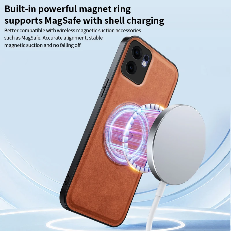 Funda de teléfono de cuero PU con soporte magnético para Magsafe Oppo Reno 13 Pro 13F A5 Pro, cubierta con logotipo de carga inalámbrica - imagen 3