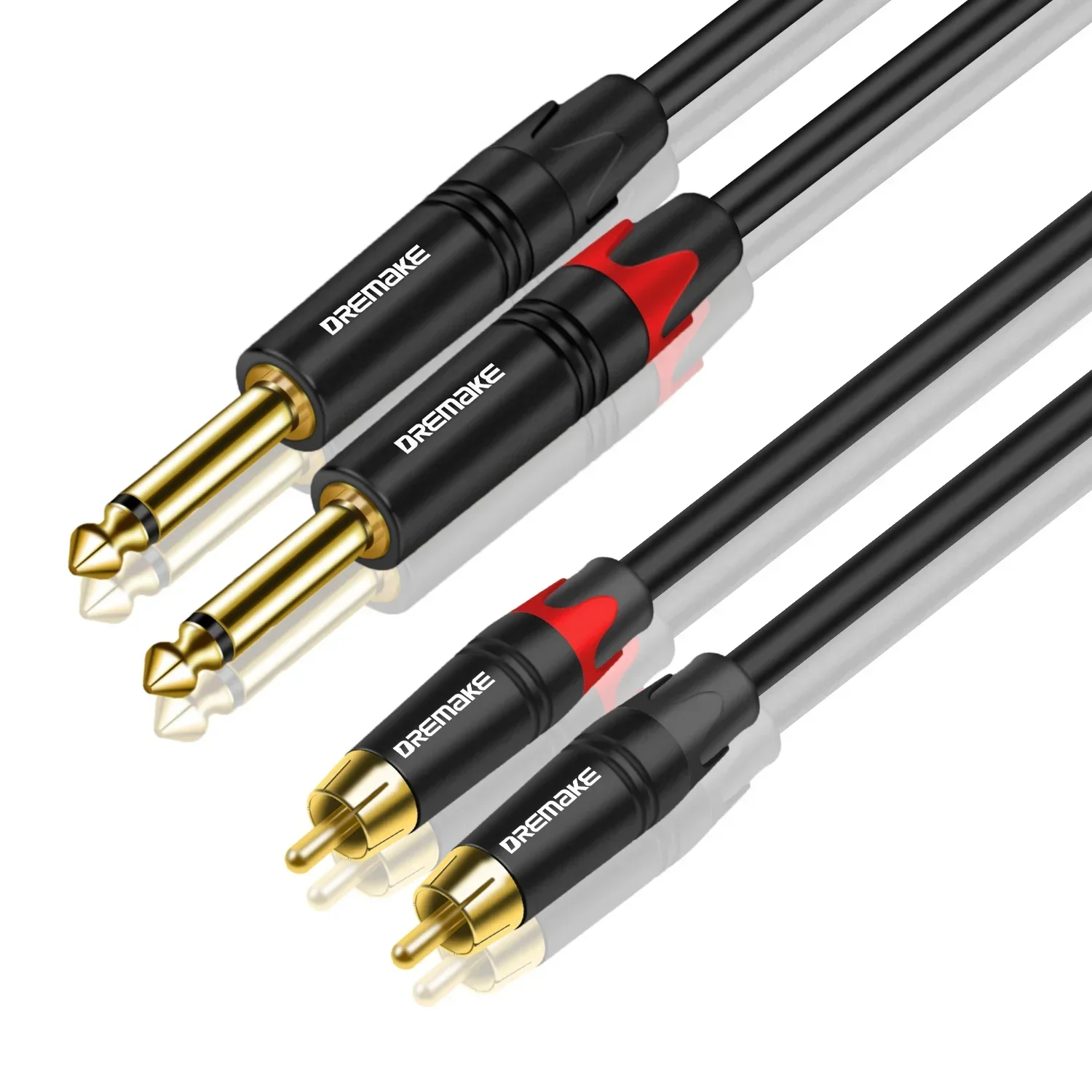 DREMAKE Dual 1/4 pulgadas TS a Dual RCA Cable de Audio estéreo RCA a 6,35mm Cables de conexión estéreo desequilibrados 1/4 a RCA Cable adaptador