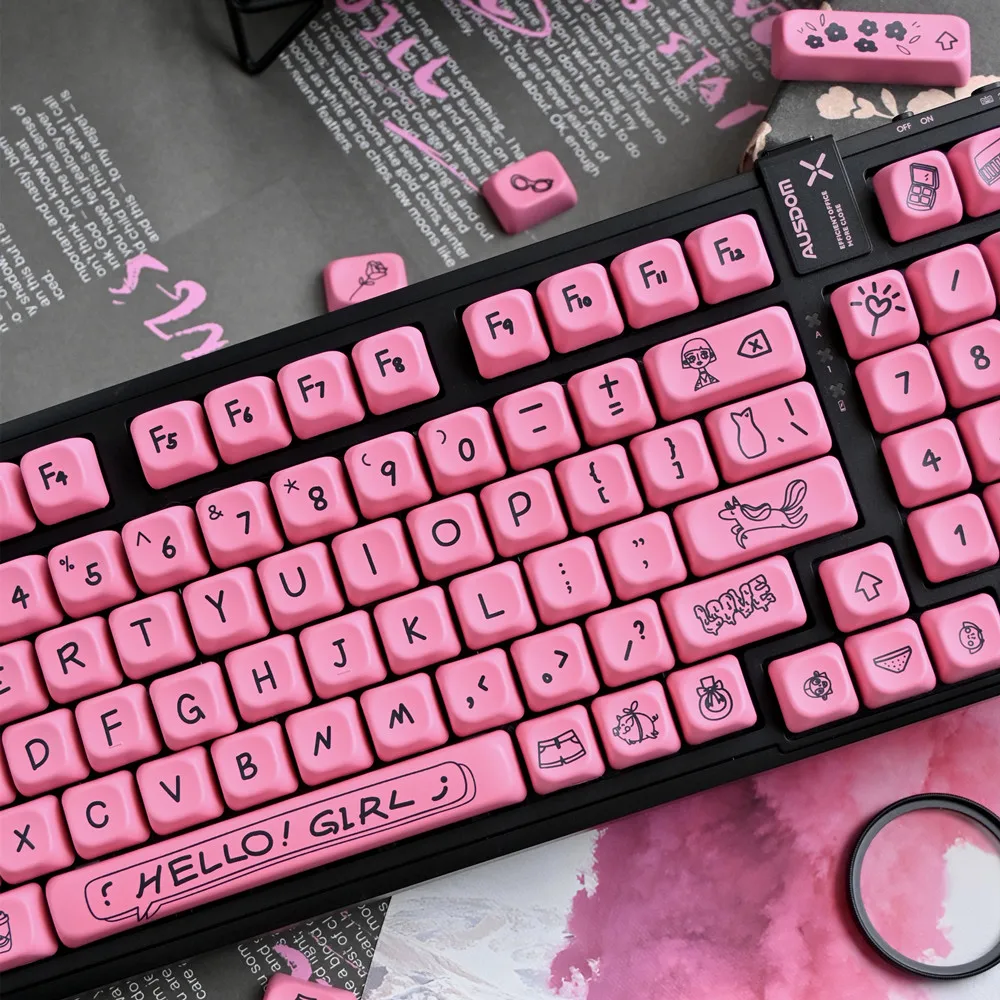 Teclas de teclado mecánico rosa, 145 teclas, juegos completos PBT, perfil KOA, subcama de tinte para interruptores Gateron Outemu Kailh TTC Cherry Mx - imagen 4