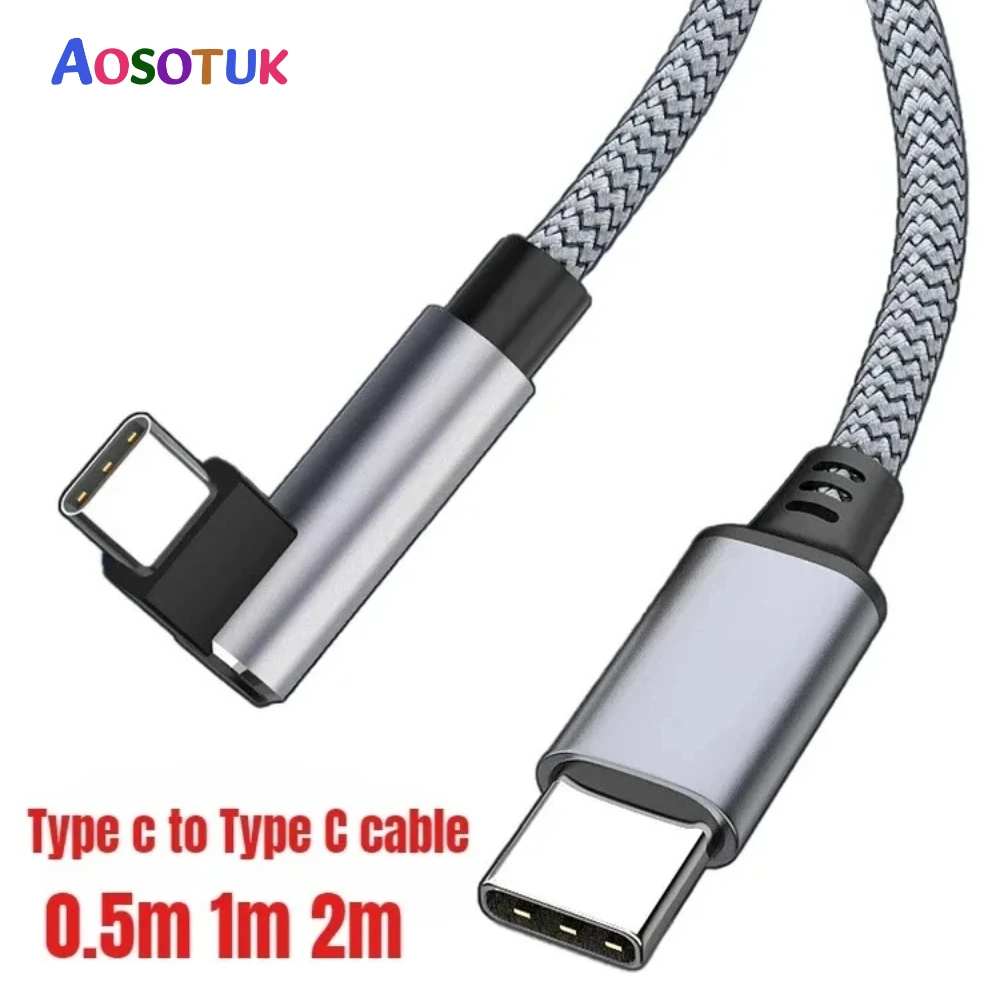 Cable USB C a USB tipo C para teléfono móvil PD 100W línea de carga rápida Cable de ángulo recto 3,0 datos de 90 grados 0,5 m/1m/2m/3m - imagen 2
