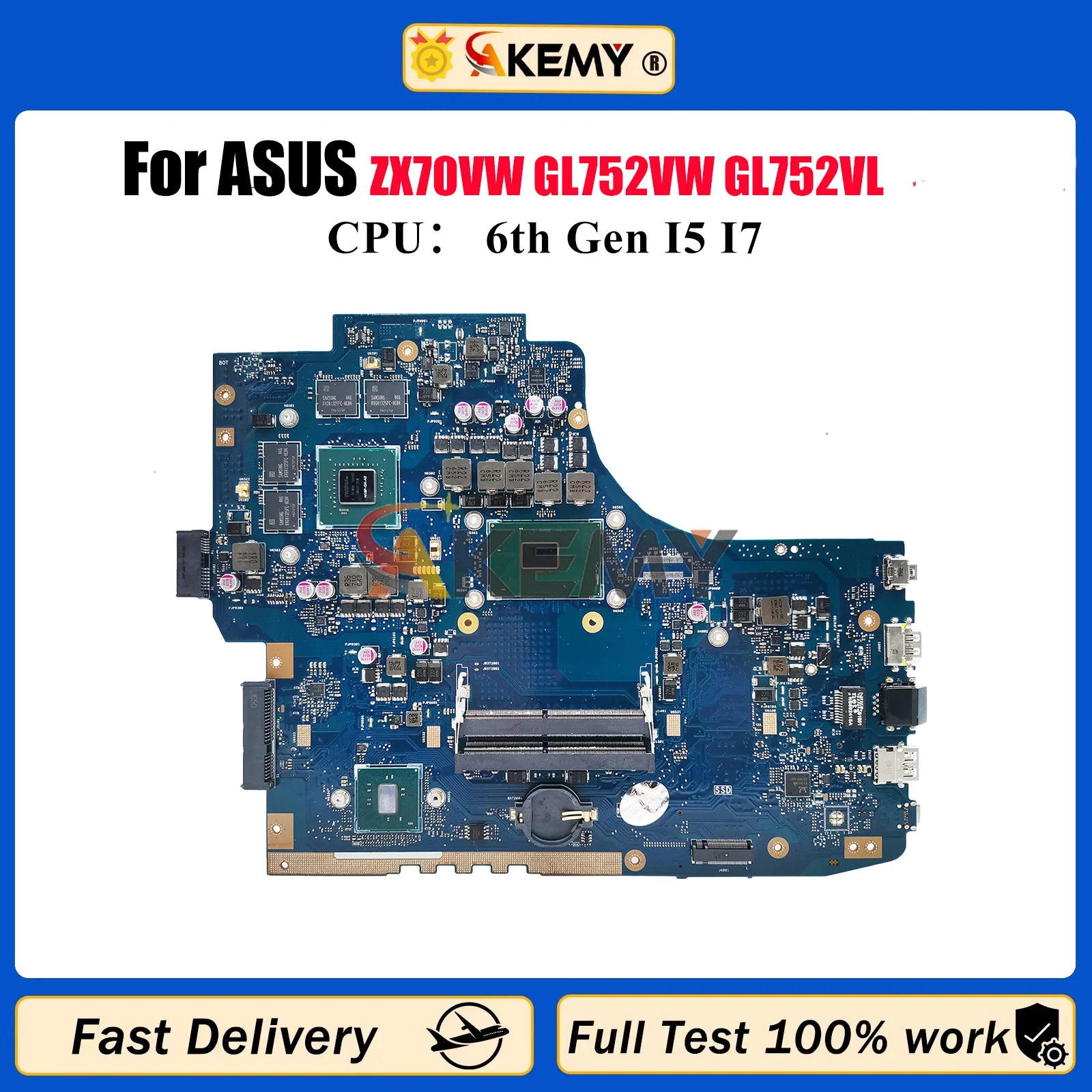 Placa base para ordenador portátil GL752VW para ASUS ROG Strix GL752V ZX70VW GL752VW GL752VL placa base para portátil con CPU I5 I7 100% pruebas OK stk