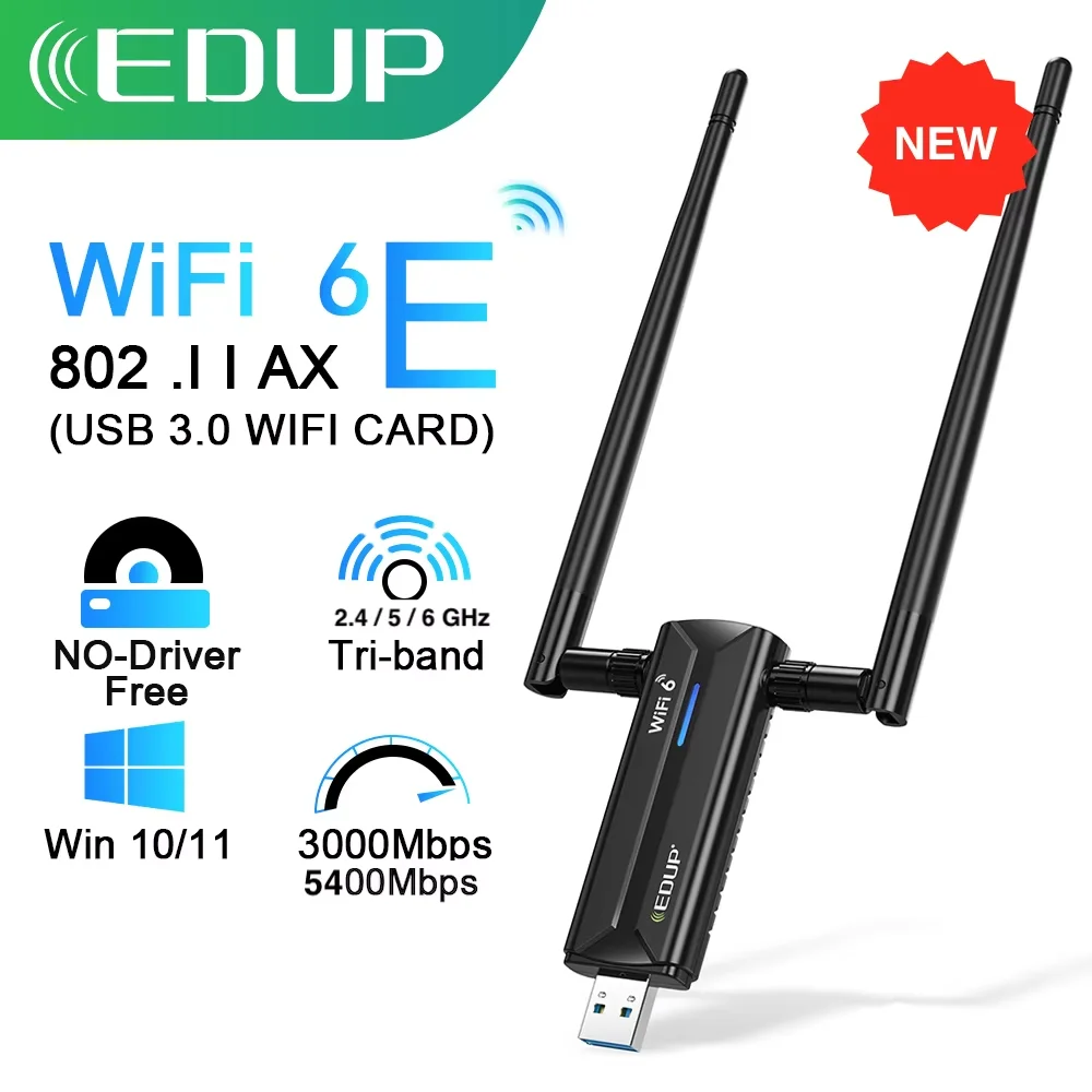 EDUP 1671 AX5400 WiFi 6E adaptador USB3.0 Dongle antena de alta ganancia tarjeta de red inalámbrica Tri Band 2,4G/5G/6GHz Wi-Fi