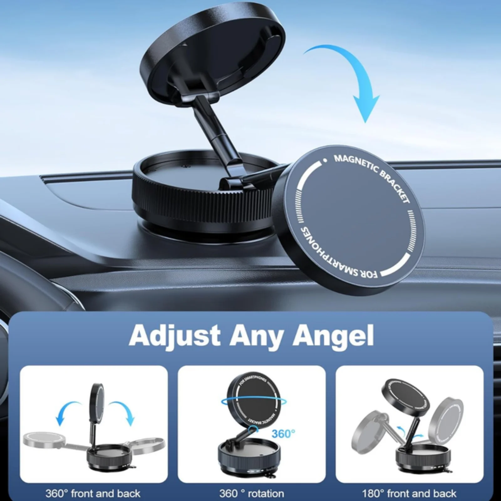 360 ° Soporte para teléfono con ventosa ajustable, soporte magnético para teléfono al vacío para uso en escritorio de coche, Compatible con todos los teléfonos inteligentes - imagen 2