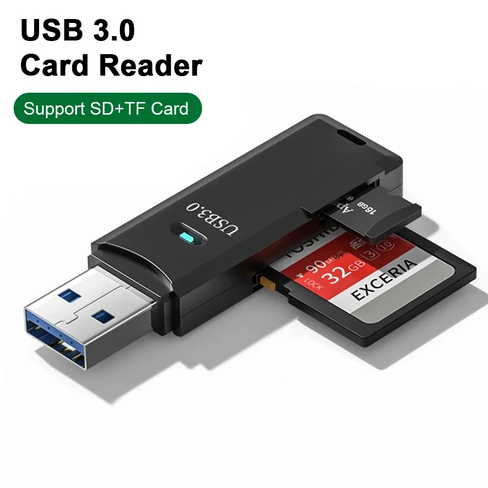 Lector de tarjetas USB 3,0 2 en 1, adaptador de tarjeta de memoria USB 2,0 a SD TF para accesorios de ordenador portátil, lector de tarjetas con unidad Flash, lector de tarjetas inteligente