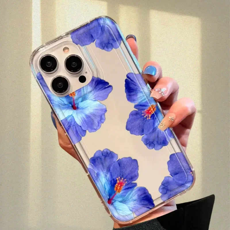 Funda transparente con estampado Floral azul elegante para Xiaomi Redmi Note 13 12S 11 11S 10 10S 9 9S Pro Plus 5G Redmi 13C 4G funda suave - imagen 5