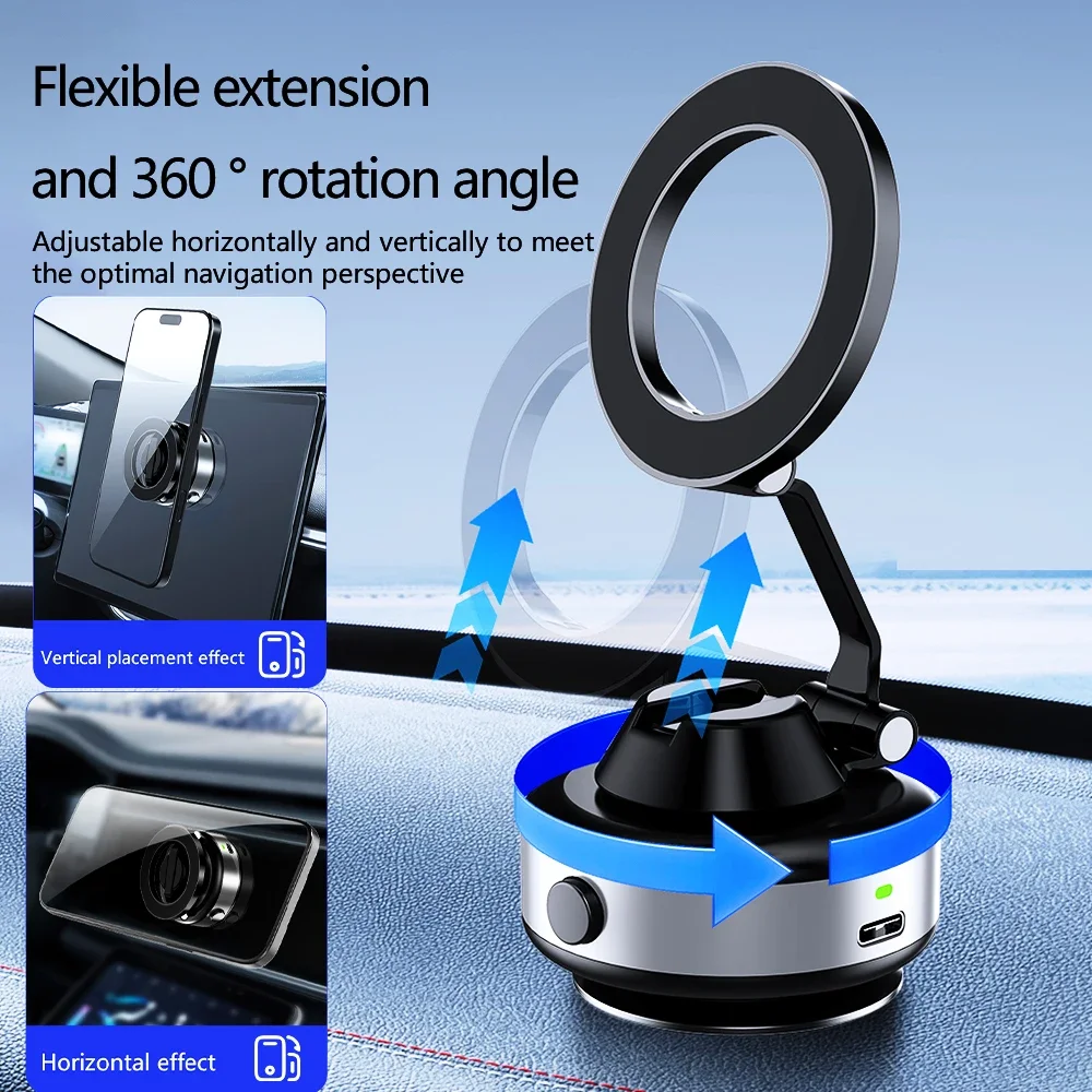 Soporte para teléfono de coche con ventosa de vacío eléctrica X98 360 ° Soporte plegable magnético fuerte de rotación para iphone 12-16 Pro Xiaomi Samsung - imagen 2
