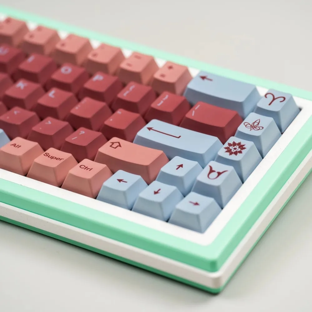 Juego de teclas con tema rojo burdeos y Aries, teclas subcama de tinte PBT, perfil de cereza, teclas a prueba de luz para teclado MX Switch, 1 Juego - imagen 3