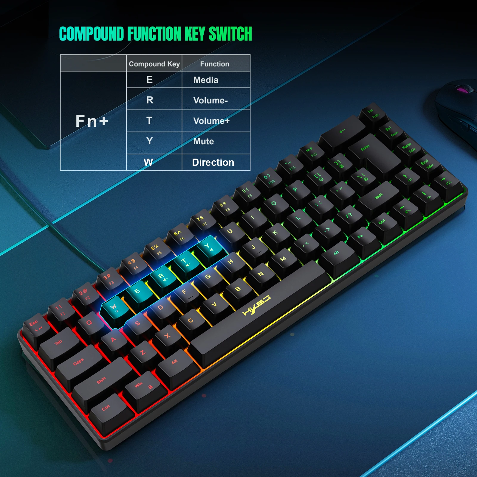 Teclado para juegos de 68 teclas, teclado portátil con cable USB y retroiluminación de 20 RGB para ordenadores portátiles con Windows - imagen 5