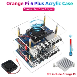 Carcasa acrílica transparente Orange Pi 5 Plus con ventilador