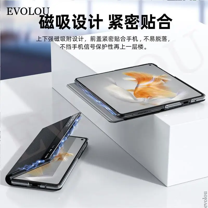 Funda plegable de cuero PU lichi para Huawei Mate X3, cubierta de soporte a prueba de golpes, ventana de visión inteligente, Mate X3 - imagen 2
